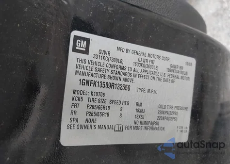 2009 Chevrolet Tahoe Hybrid from USA, damaged, VIN 1GNFK13509R132550